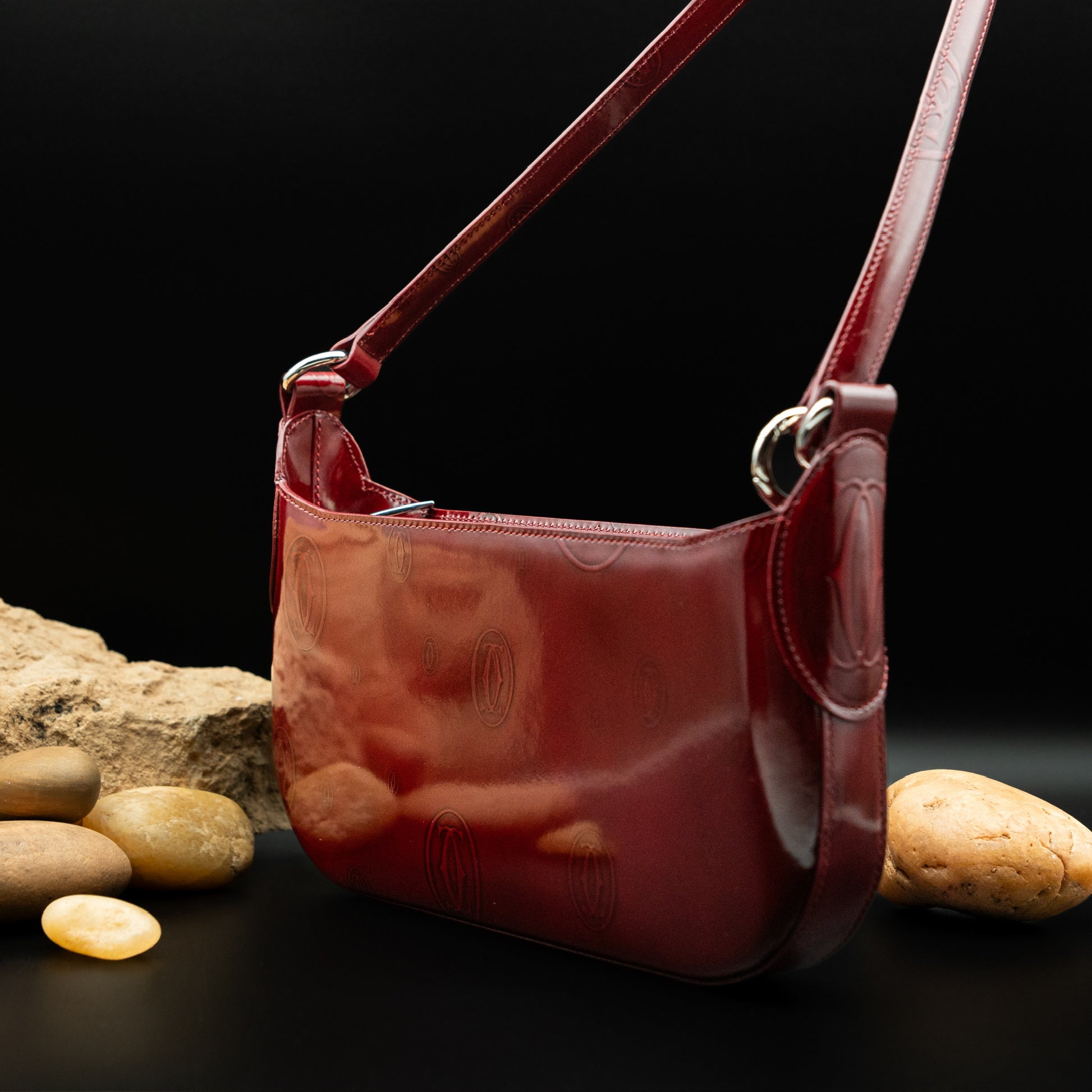 Cartier "Happy Birthday" Shoulder Bag in Burgundy Vernis Leather