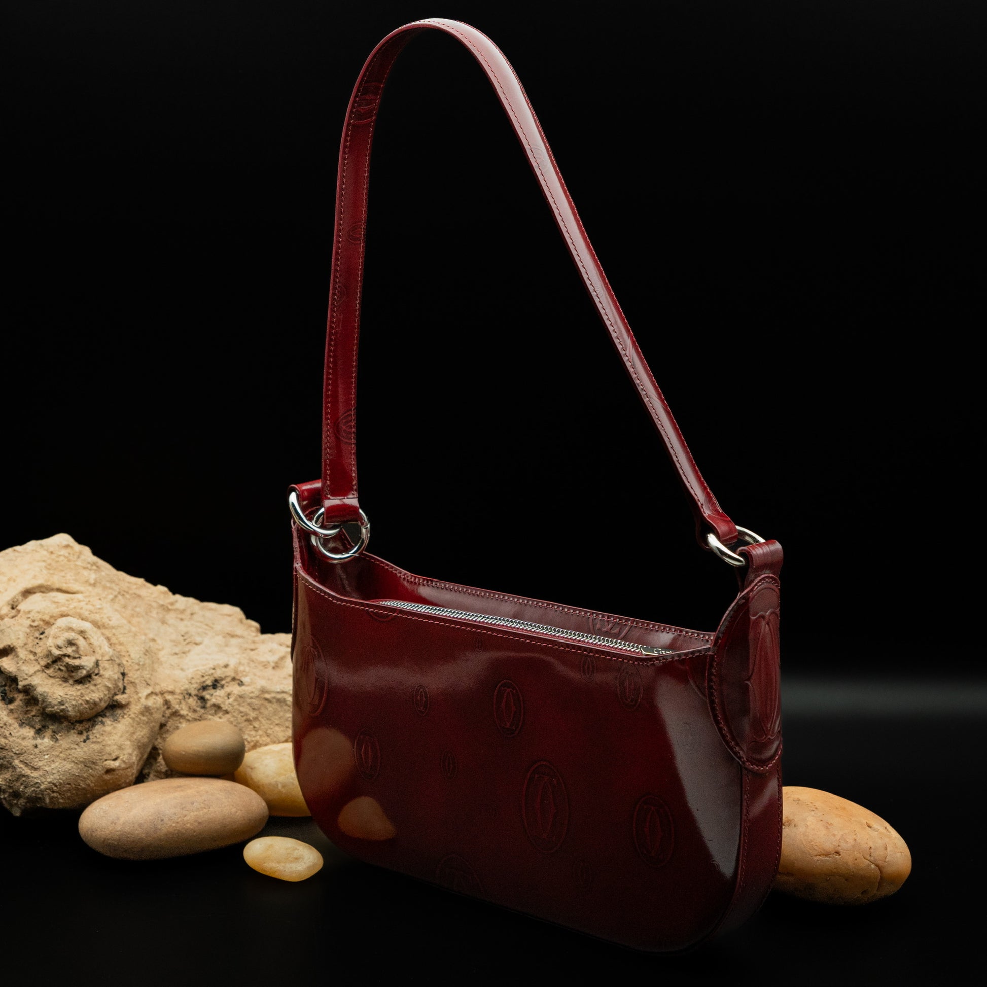 Cartier "Happy Birthday" Shoulder Bag in Burgundy Vernis Leather