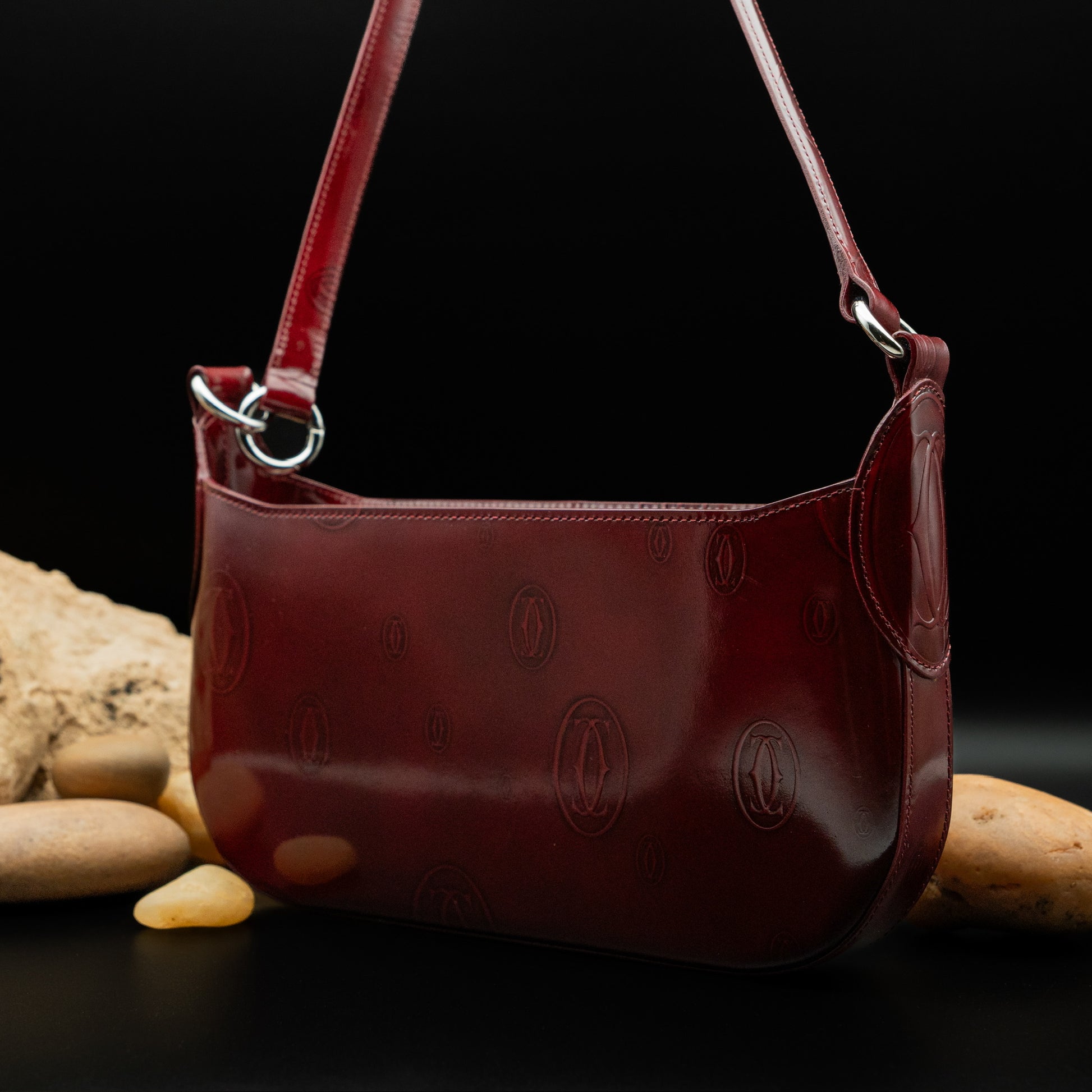 Cartier "Happy Birthday" Shoulder Bag in Burgundy Vernis Leather