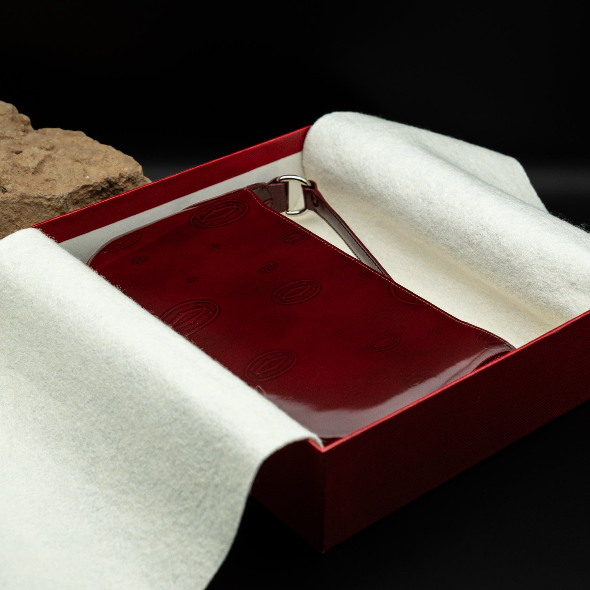 Cartier "Happy Birthday" Shoulder Bag in Burgundy Vernis Leather