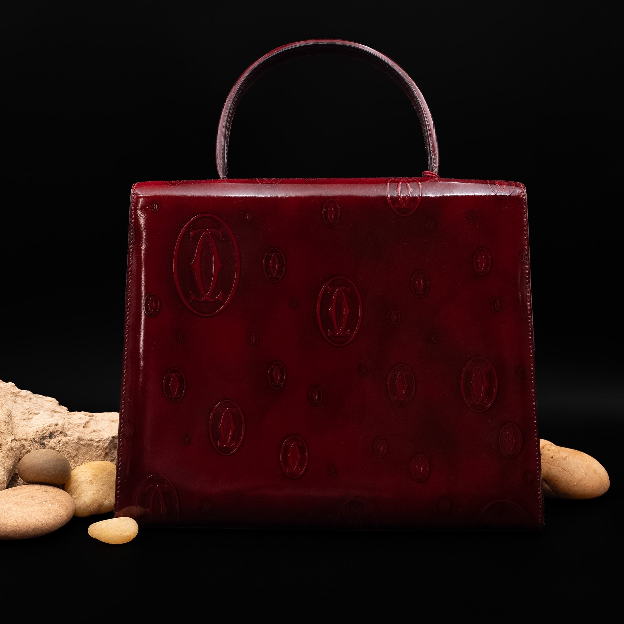 Cartier “Happy Birthday” Top-Handle Handbag in Burgundy Patent Leather