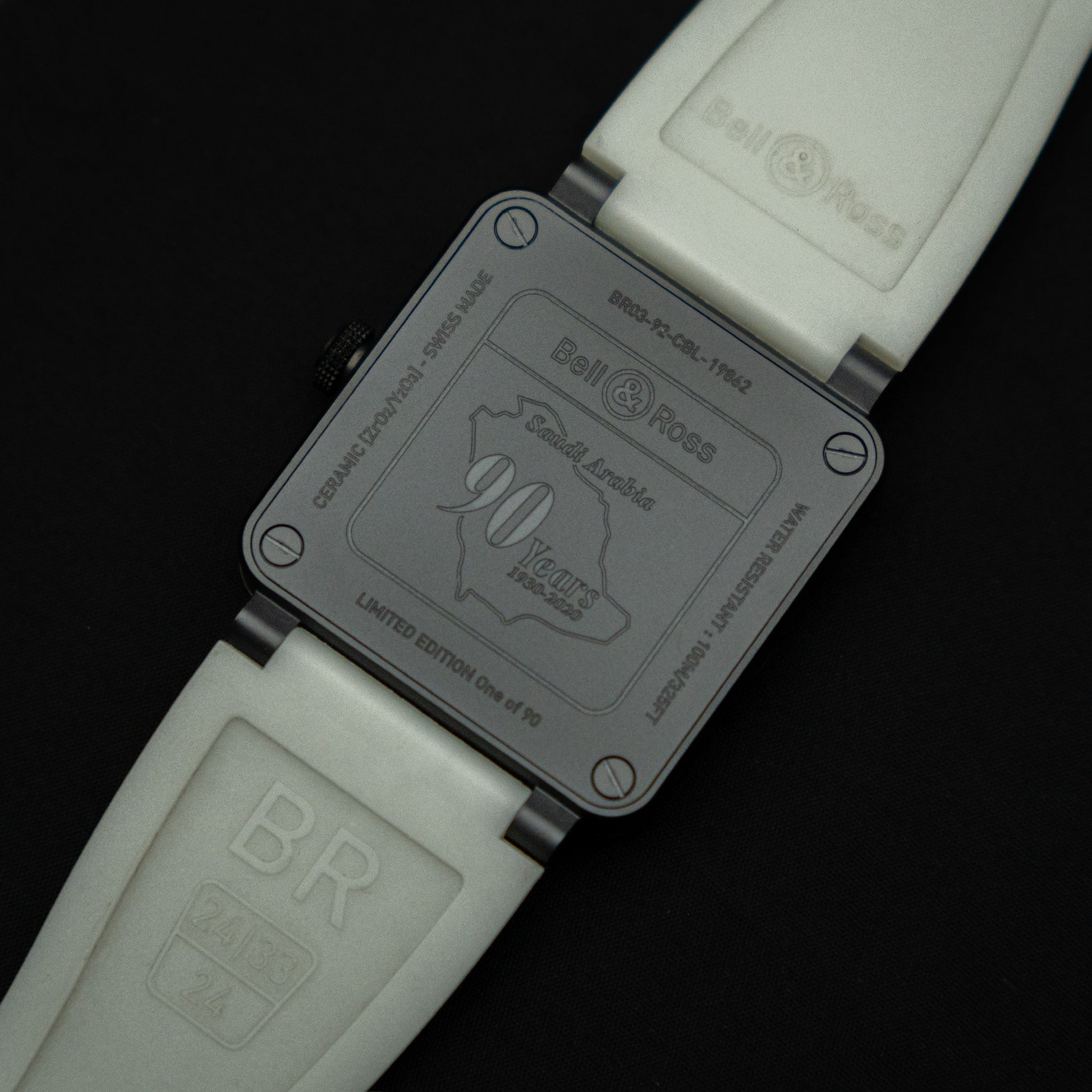 ساعة بيل آند روس BR 03-92 إصدار السعودية المحدود إلى ٩٠ قطعة بمناسبة الذكرى التسعين عام أوتوماتيكية سوداء سيراميكية مضيئة بالكامل (المرجع: BR03-92-CBL)