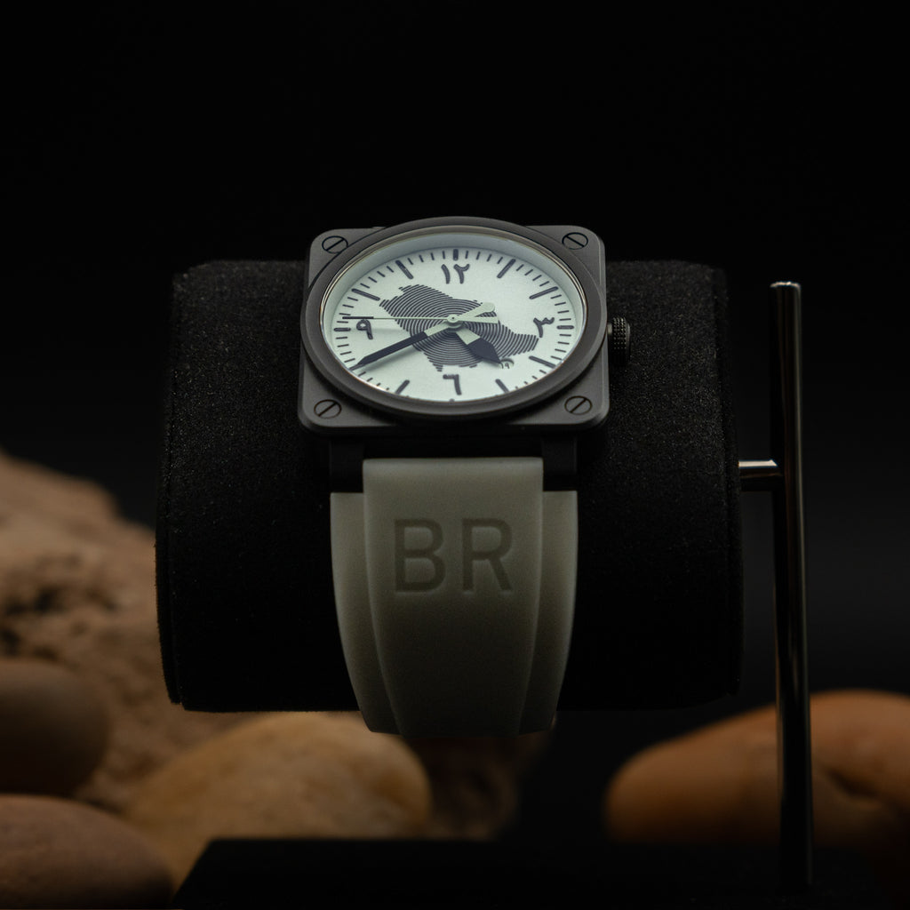ساعة بيل آند روس BR 03-92 إصدار السعودية المحدود إلى ٩٠ قطعة بمناسبة الذكرى التسعين عام أوتوماتيكية سوداء سيراميكية مضيئة بالكامل (المرجع: BR03-92-CBL)