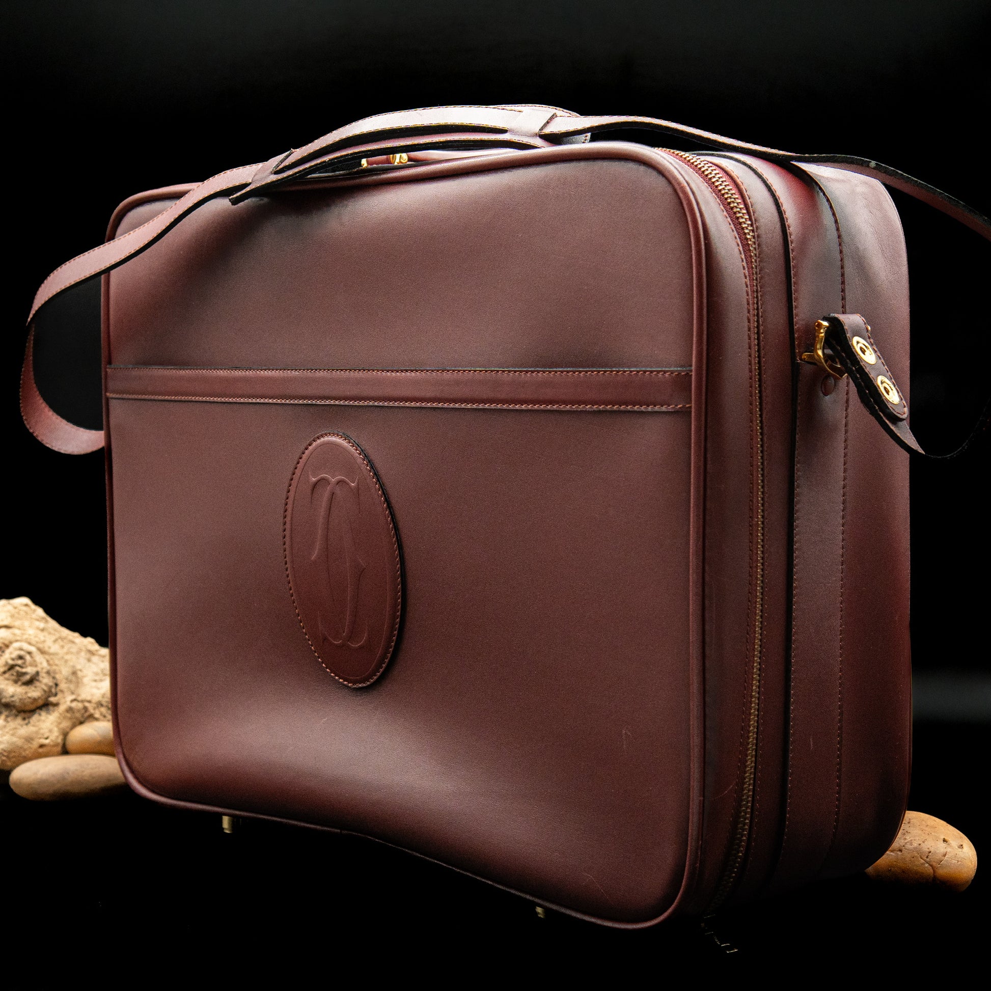 Cartier Must de Cartier Leather Travel Bag in Bordeaux Calfskin from the 1980's