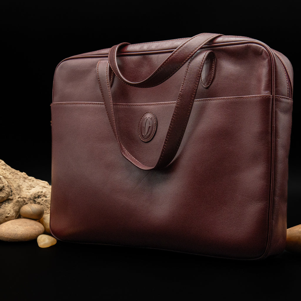 Cartier Must de Cartier Leather Laptop Bag in Burgundy Calfskin from 1998
