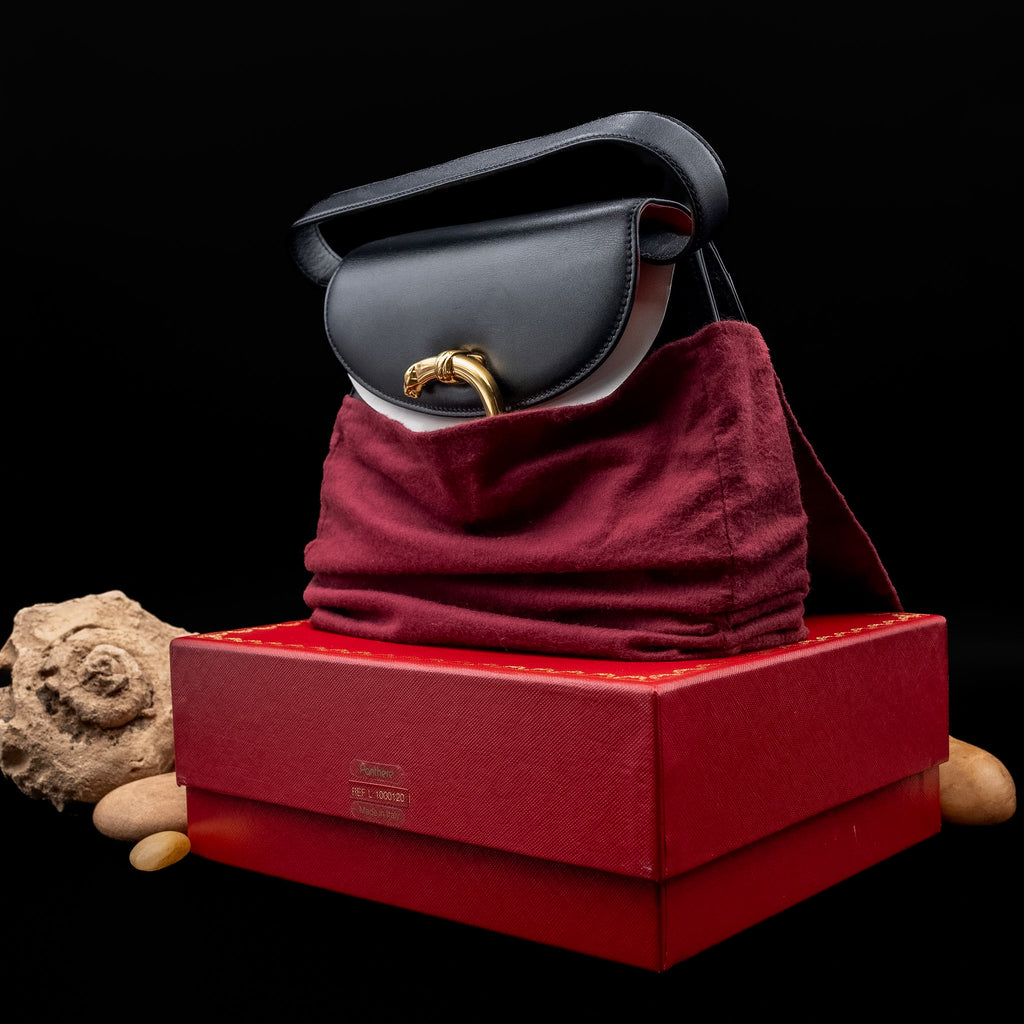 Cartier Panthère Handbag in Black Calfskin with Red Interior from 1993