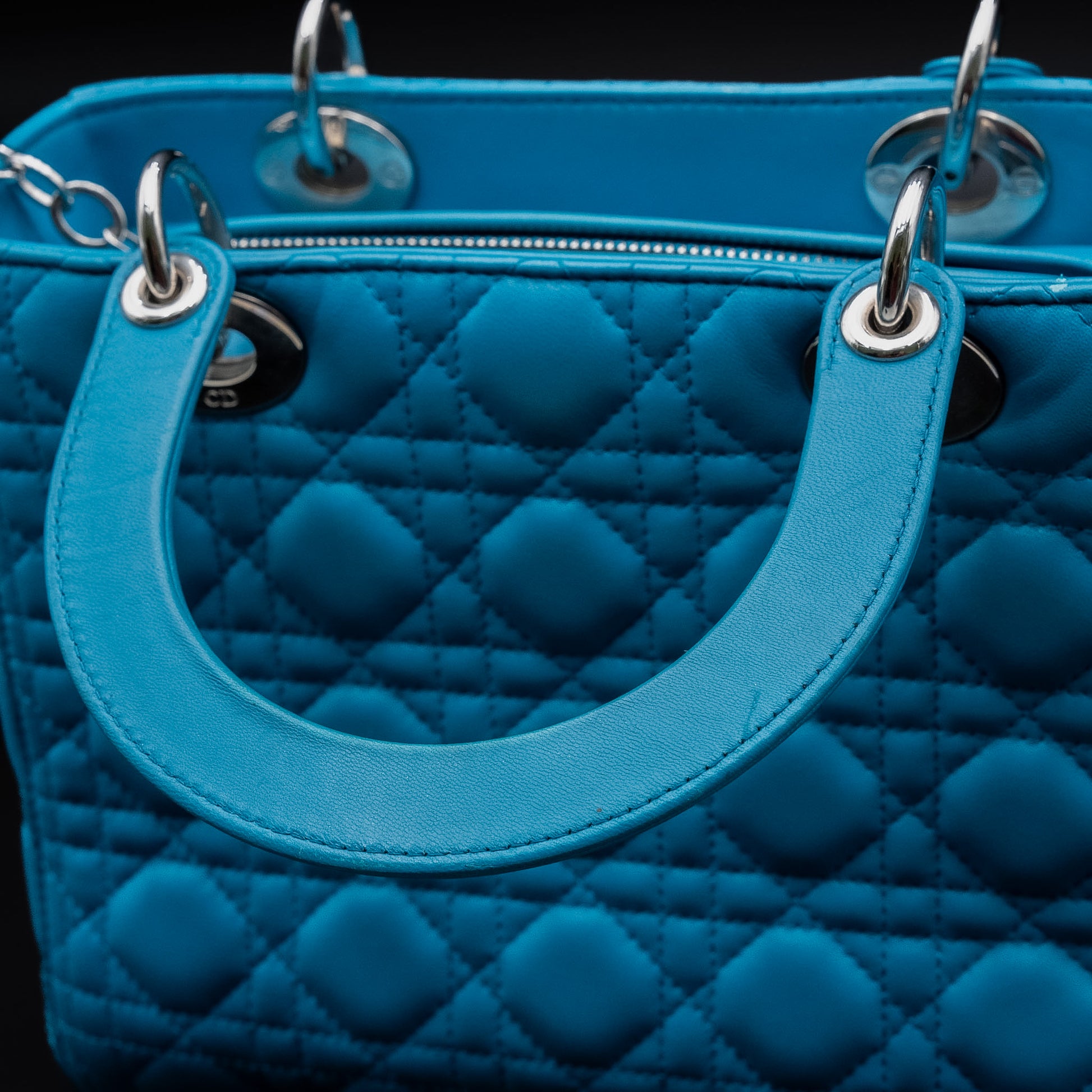 Christian Dior Lady Dior Medium Bag in Turquoise Cannage Lambskin from 2013