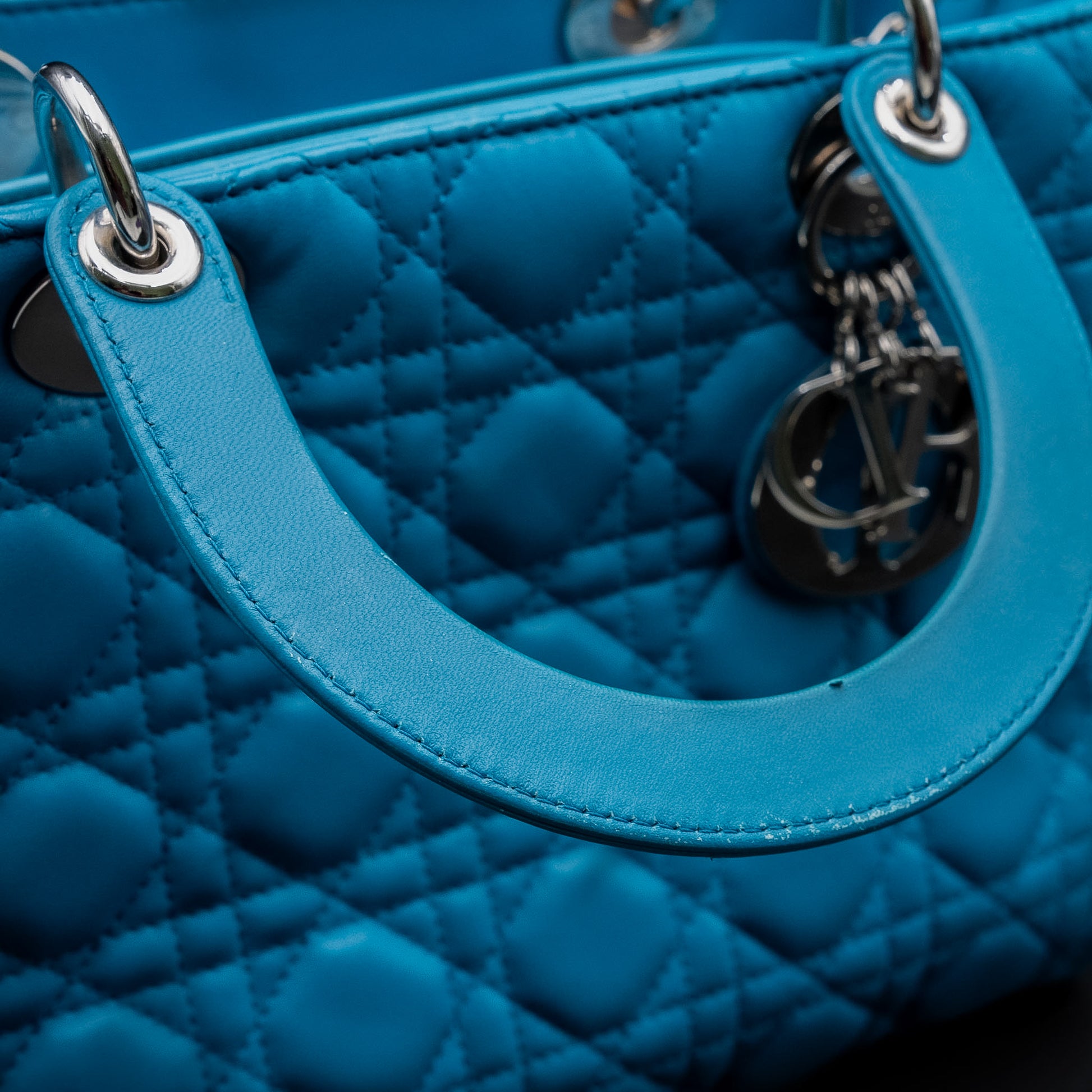 Christian Dior Lady Dior Medium Bag in Turquoise Cannage Lambskin from 2013