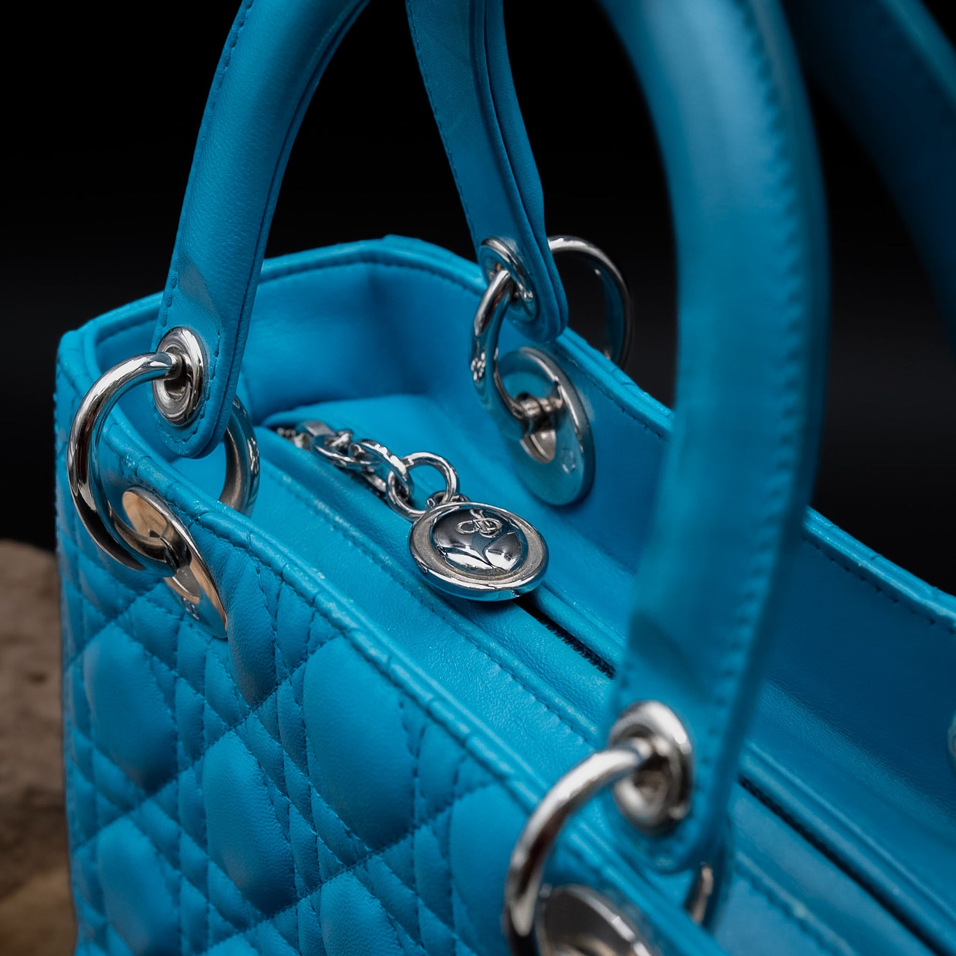 Christian Dior Lady Dior Medium Bag in Turquoise Cannage Lambskin from 2013