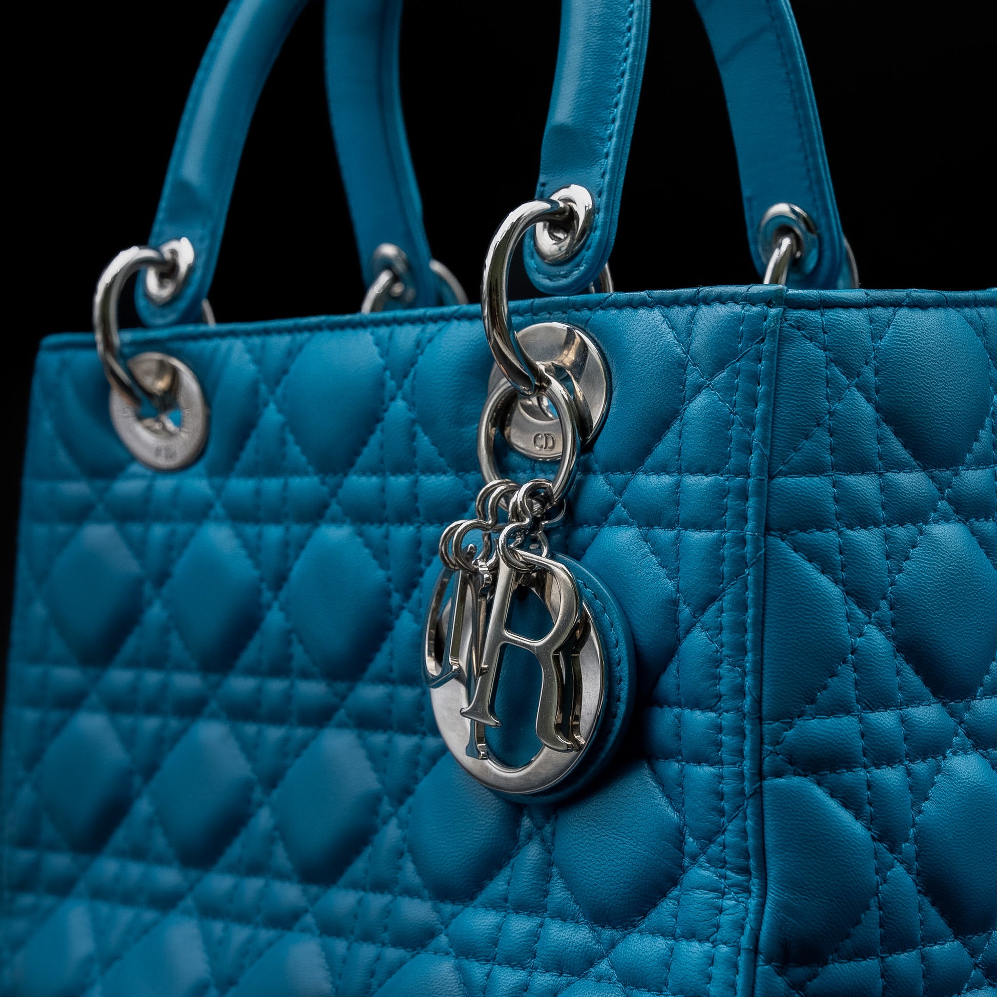 Christian Dior Lady Dior Medium Bag in Turquoise Cannage Lambskin from 2013