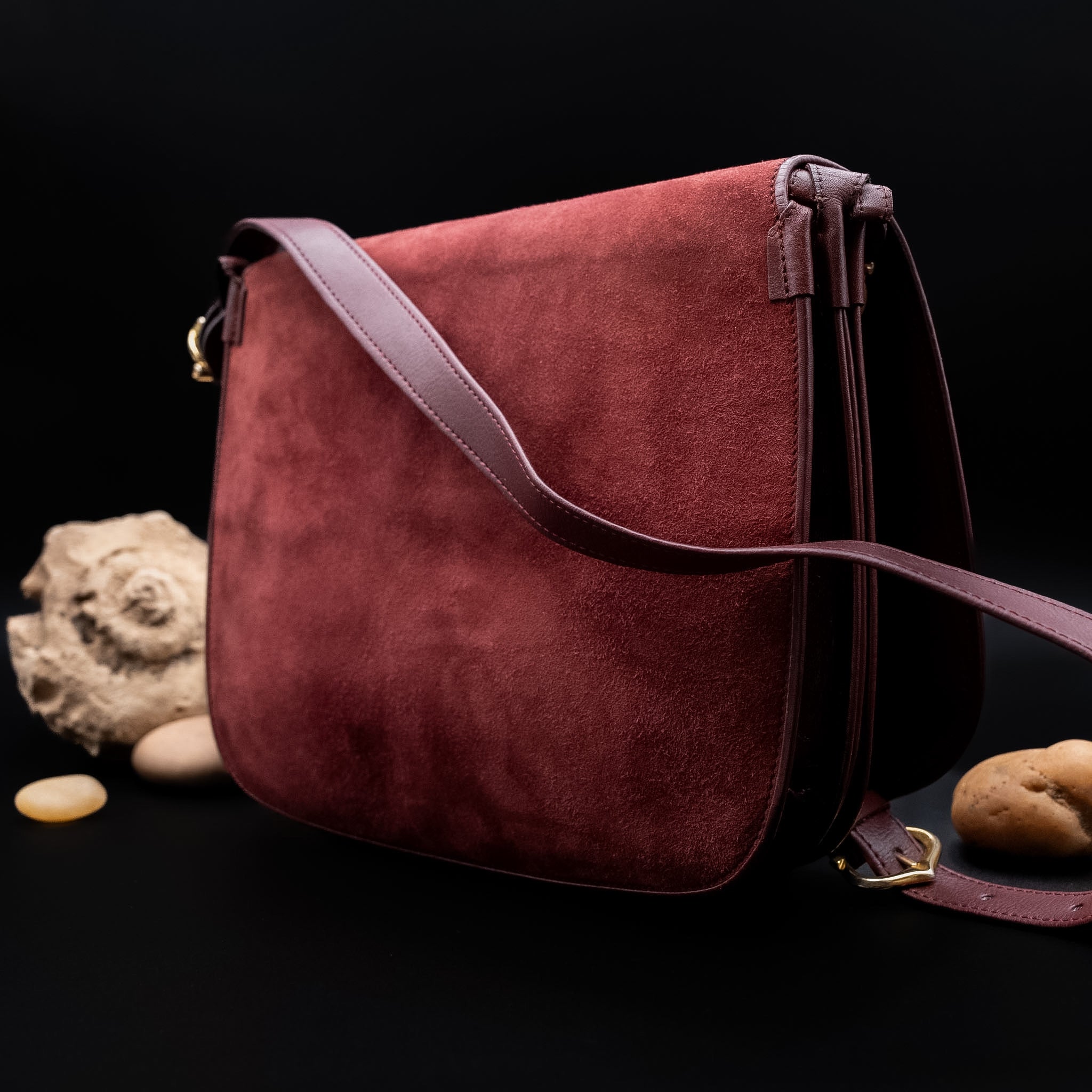 Cartier Les Must de Cartier Shoulder Bag in Bordeaux Suede and Calfskin from the 1970's