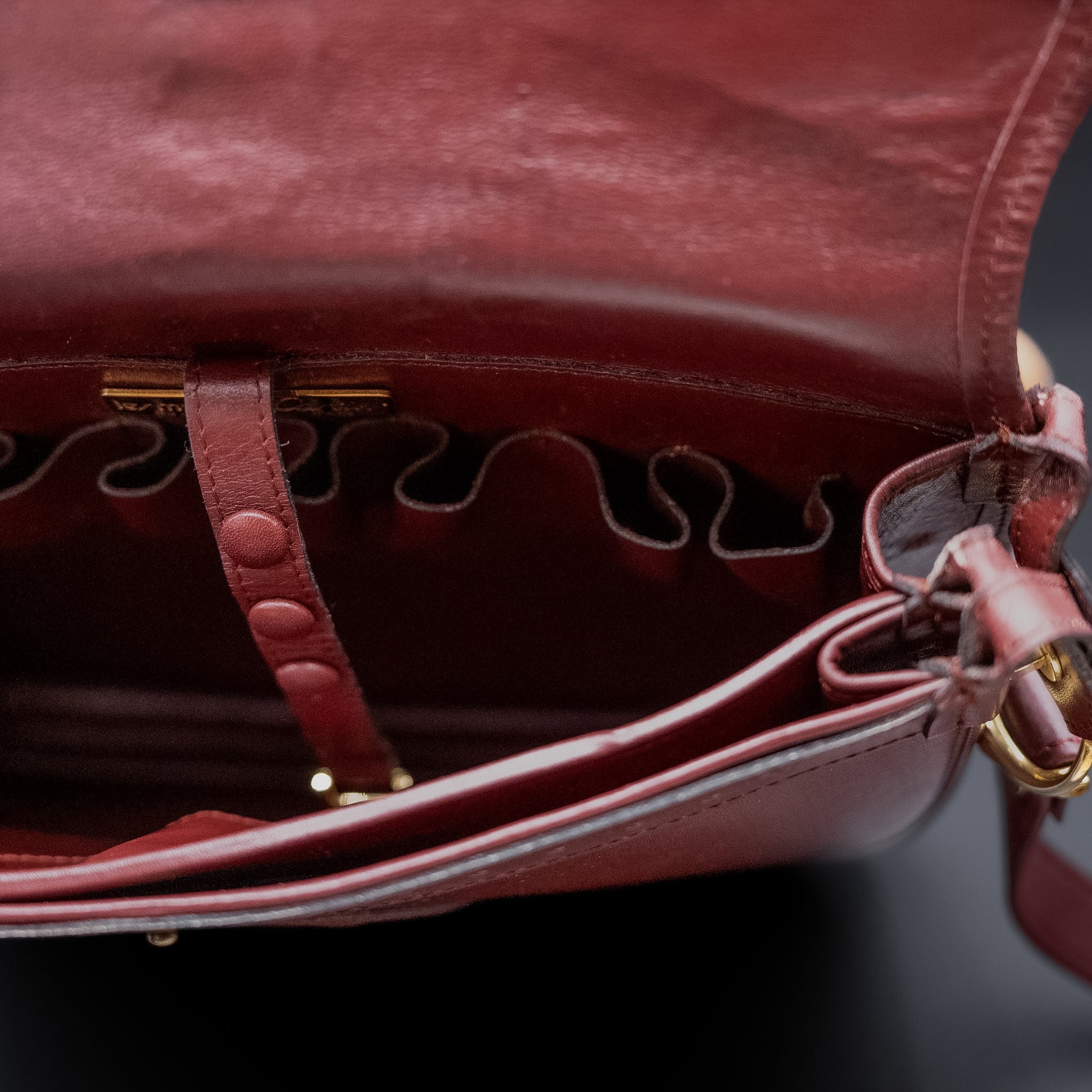Cartier Les Must de Cartier Shoulder Bag in Bordeaux Suede and Calfskin from the 1970's