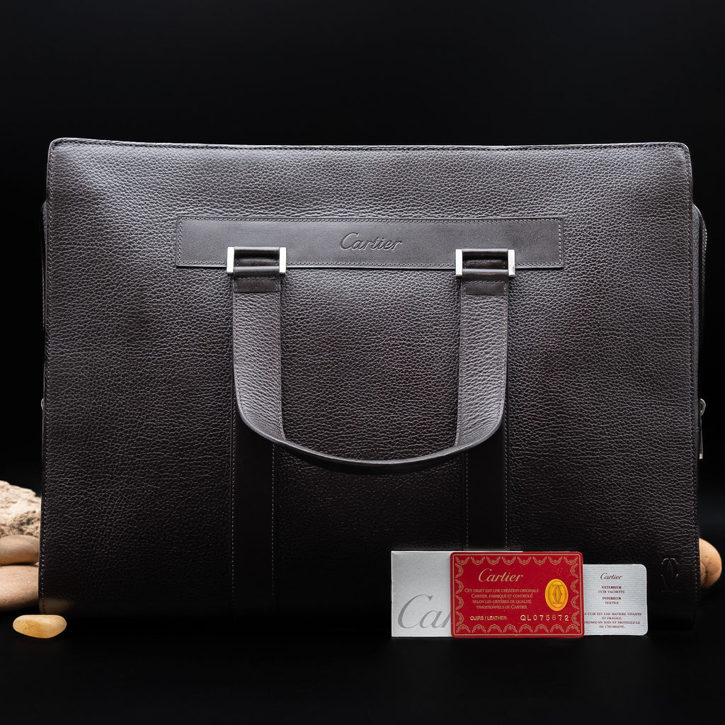 Cartier Pasha de Cartier Document Holder in Chocolate Brown Grained Calfskin Leather from the 2000's