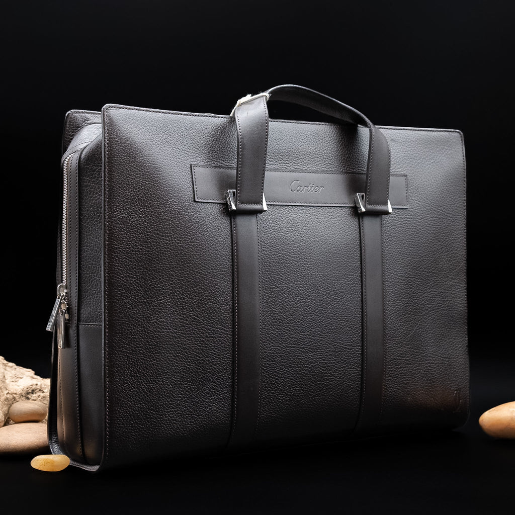 Cartier Pasha de Cartier Document Holder in Chocolate Brown Grained Calfskin Leather from the 2000's