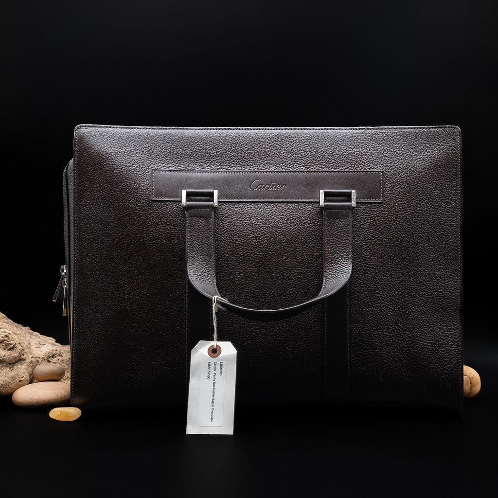Cartier Pasha de Cartier Document Holder in Chocolate Brown Grained Calfskin Leather from the 2000's