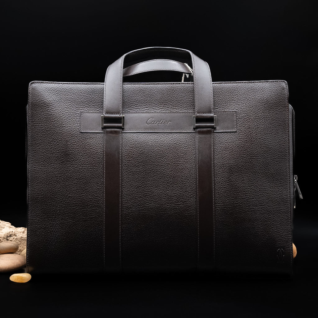 Cartier Pasha de Cartier Document Holder in Chocolate Brown Grained Calfskin Leather from the 2000's