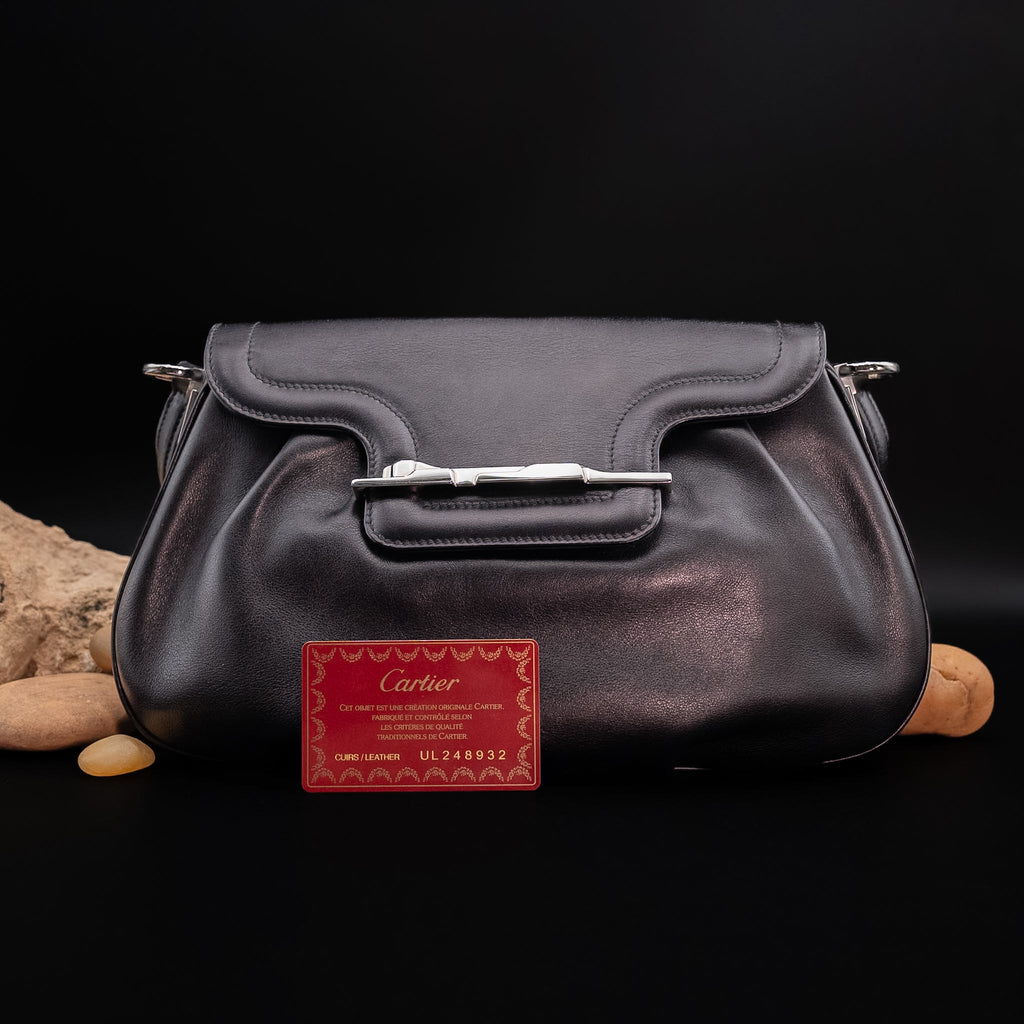 Cartier Panthère Shoulder Bag in Black Calfskin Leather from the 1990's