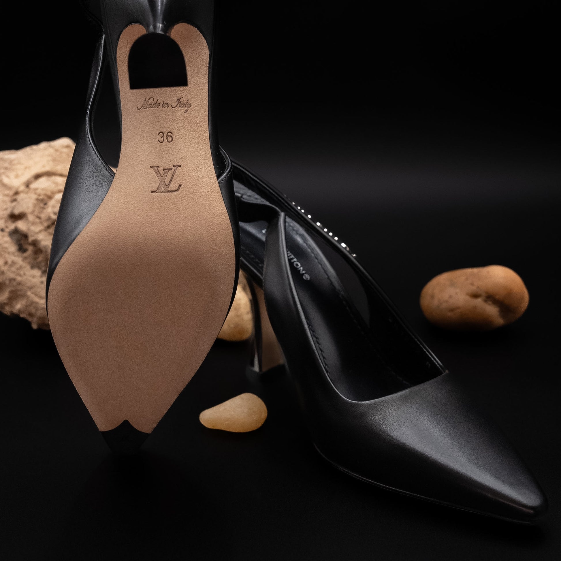 Louis Vuitton Sparkle Slingback Pumps in Black Calfskin Leather (Size 36)