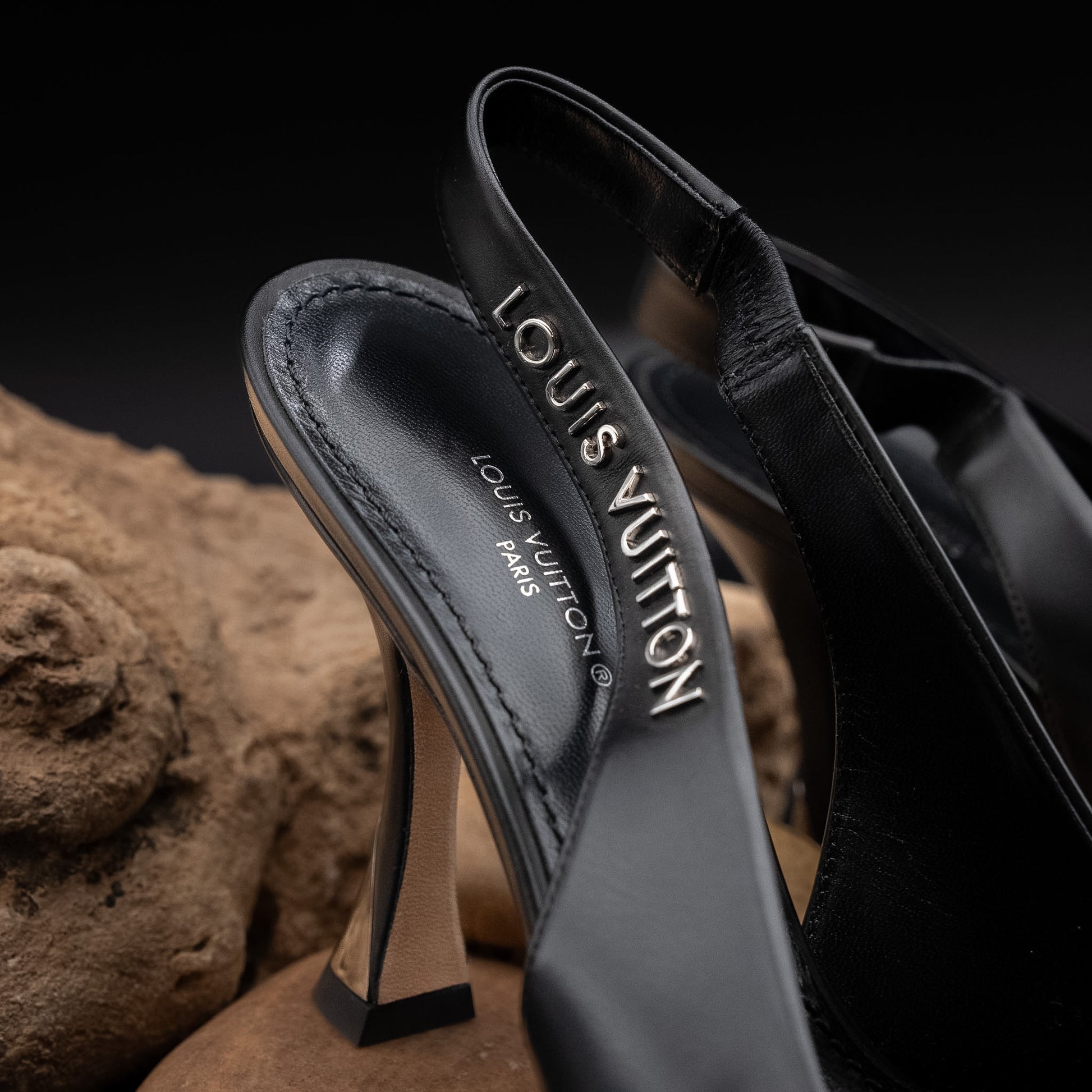 Louis Vuitton Sparkle Slingback Pumps in Black Calfskin Leather (Size 36)