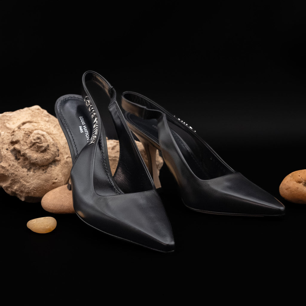 Louis Vuitton Sparkle Slingback Pumps in Black Calfskin Leather (Size 36)