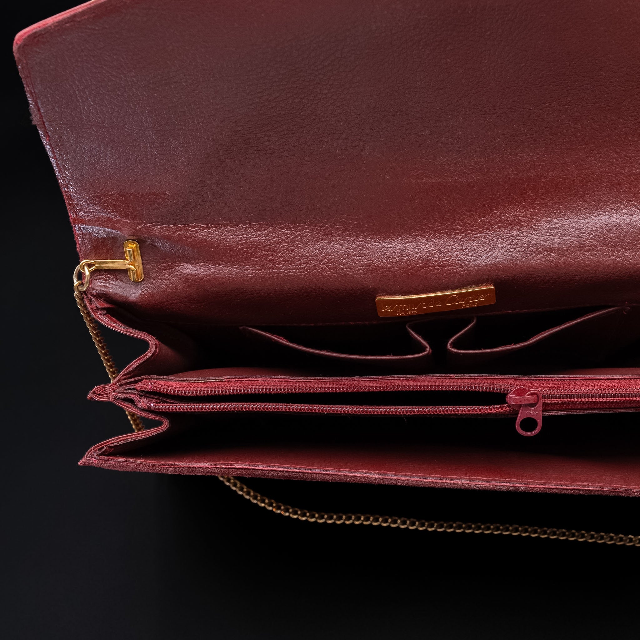 Cartier Les Must de Cartier Bordeaux Suede Clutch from the 1970's