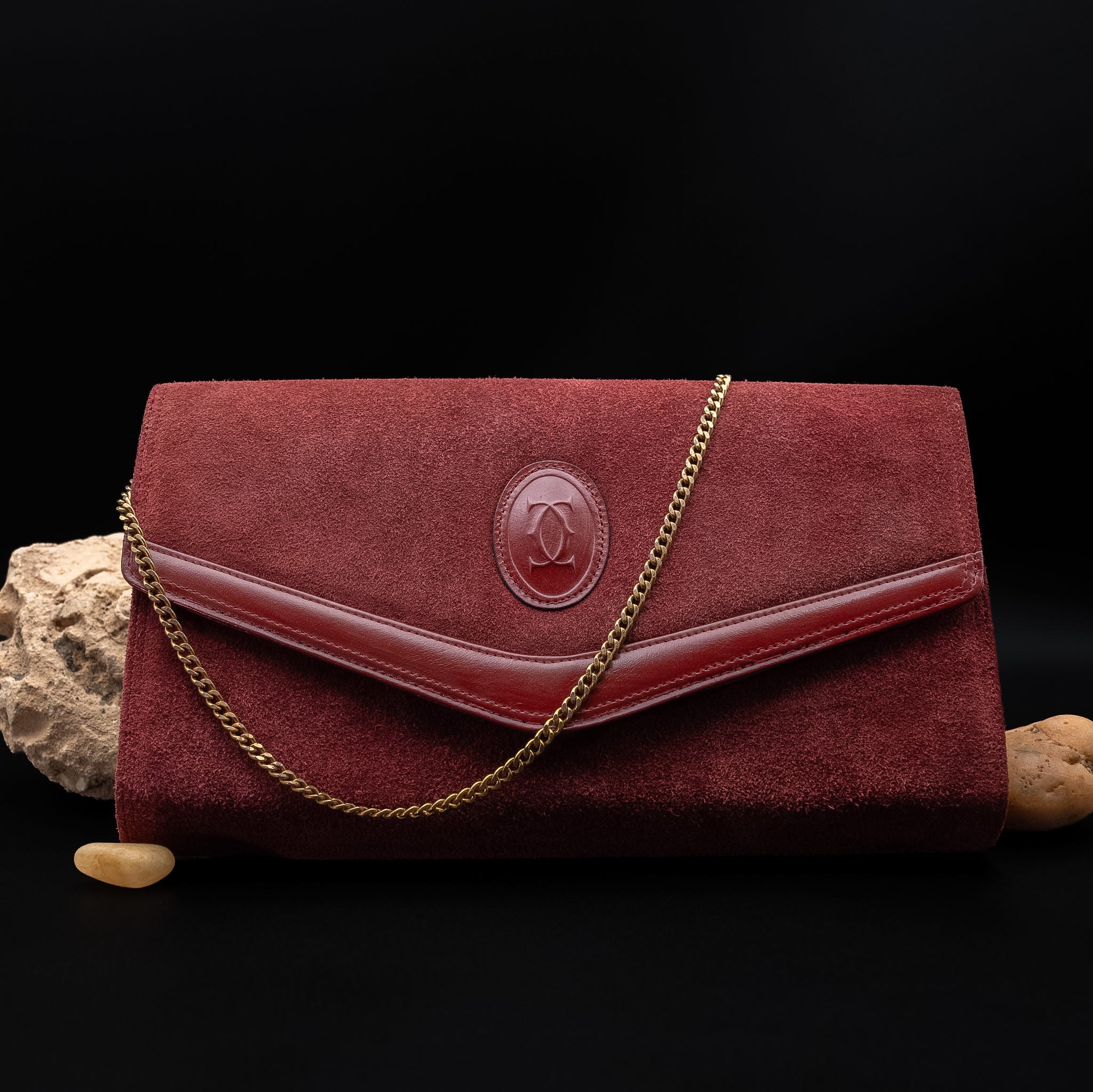 Cartier Les Must de Cartier Bordeaux Suede Clutch from the 1970's