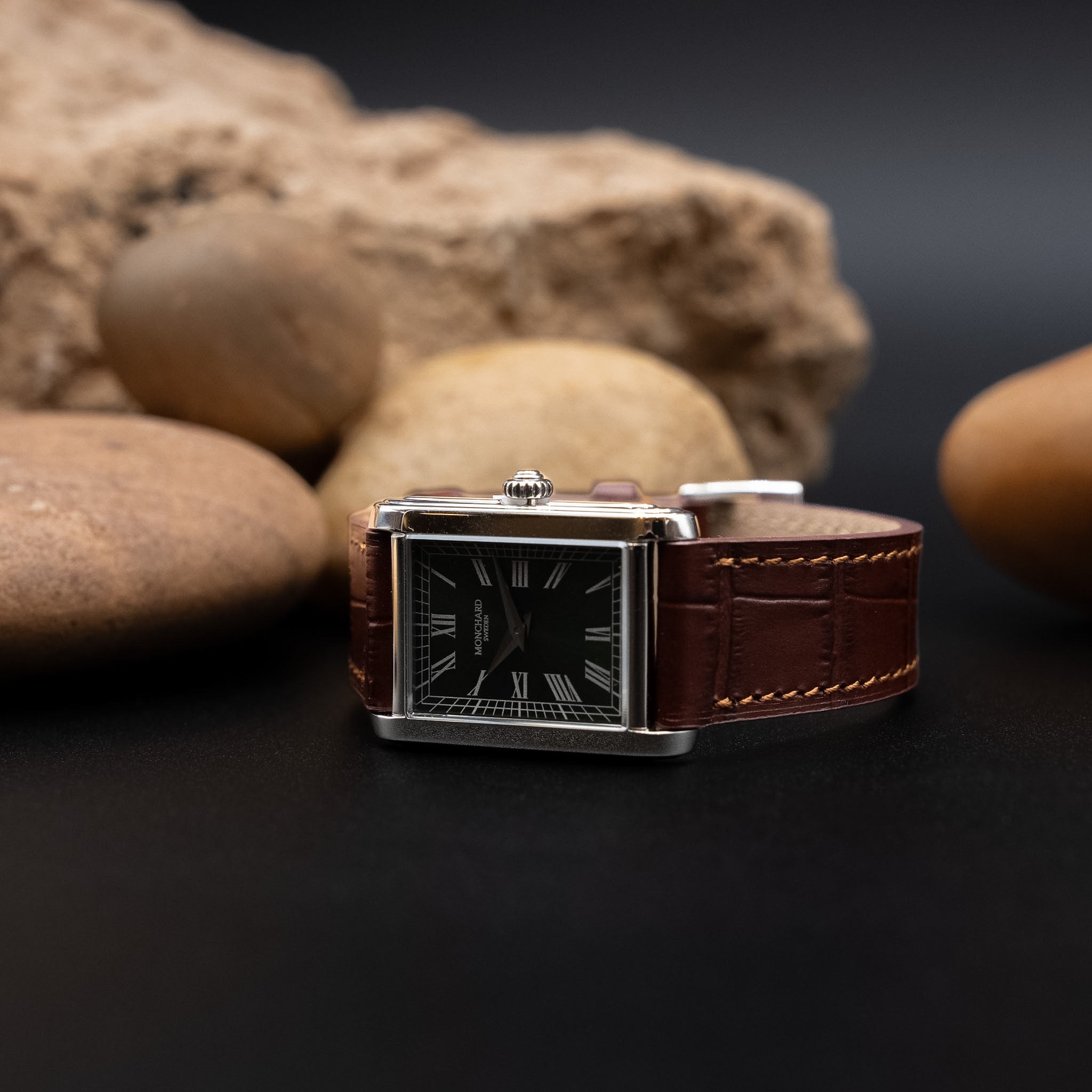 Monchard Étape Classic (Ref. ET25M1S) in Olive Green Dial and Brown Croco-Embossed Leather Strap