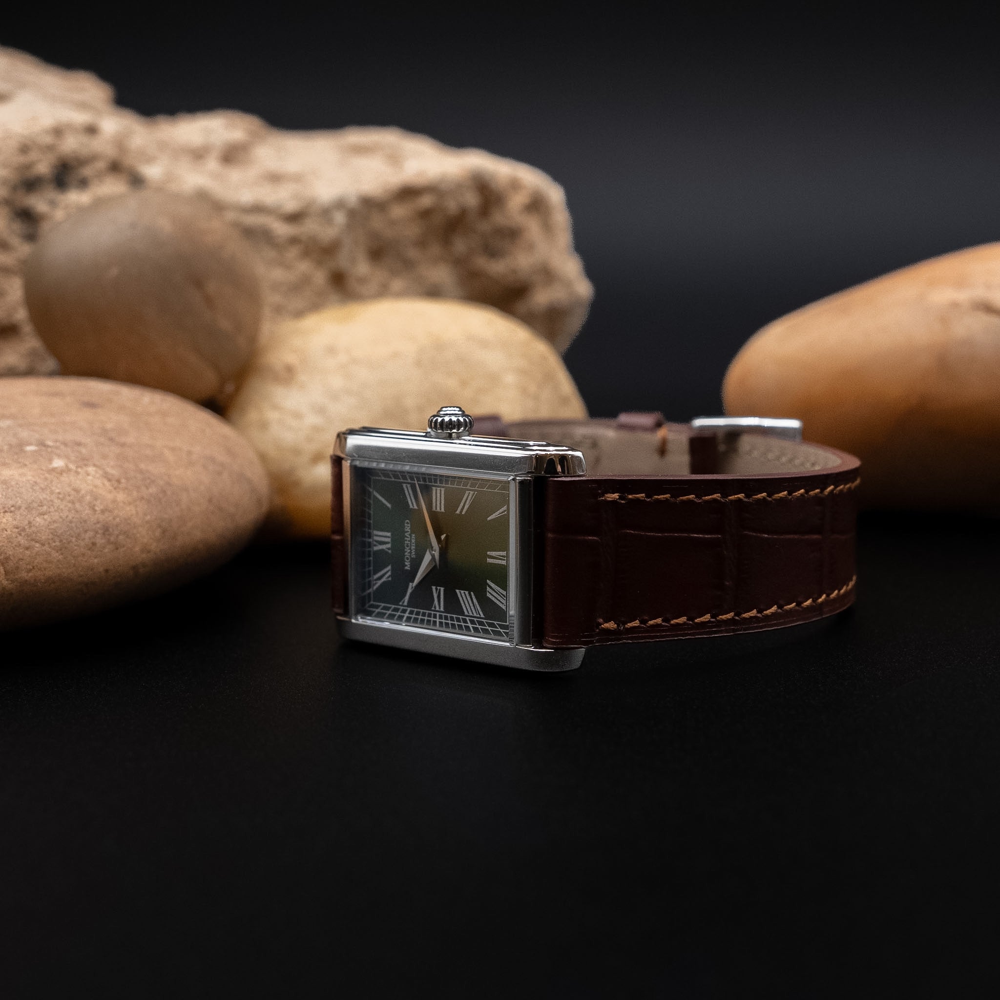 Monchard Étape Classic (Ref. ET25M1S) in Olive Green Dial and Brown Croco-Embossed Leather Strap