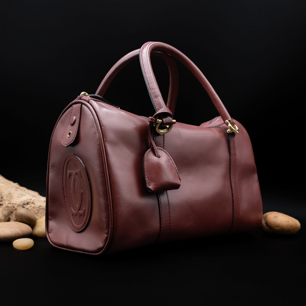 Cartier Must de Cartier Mini Boston Bag in Bordeaux Leather from the 1970's