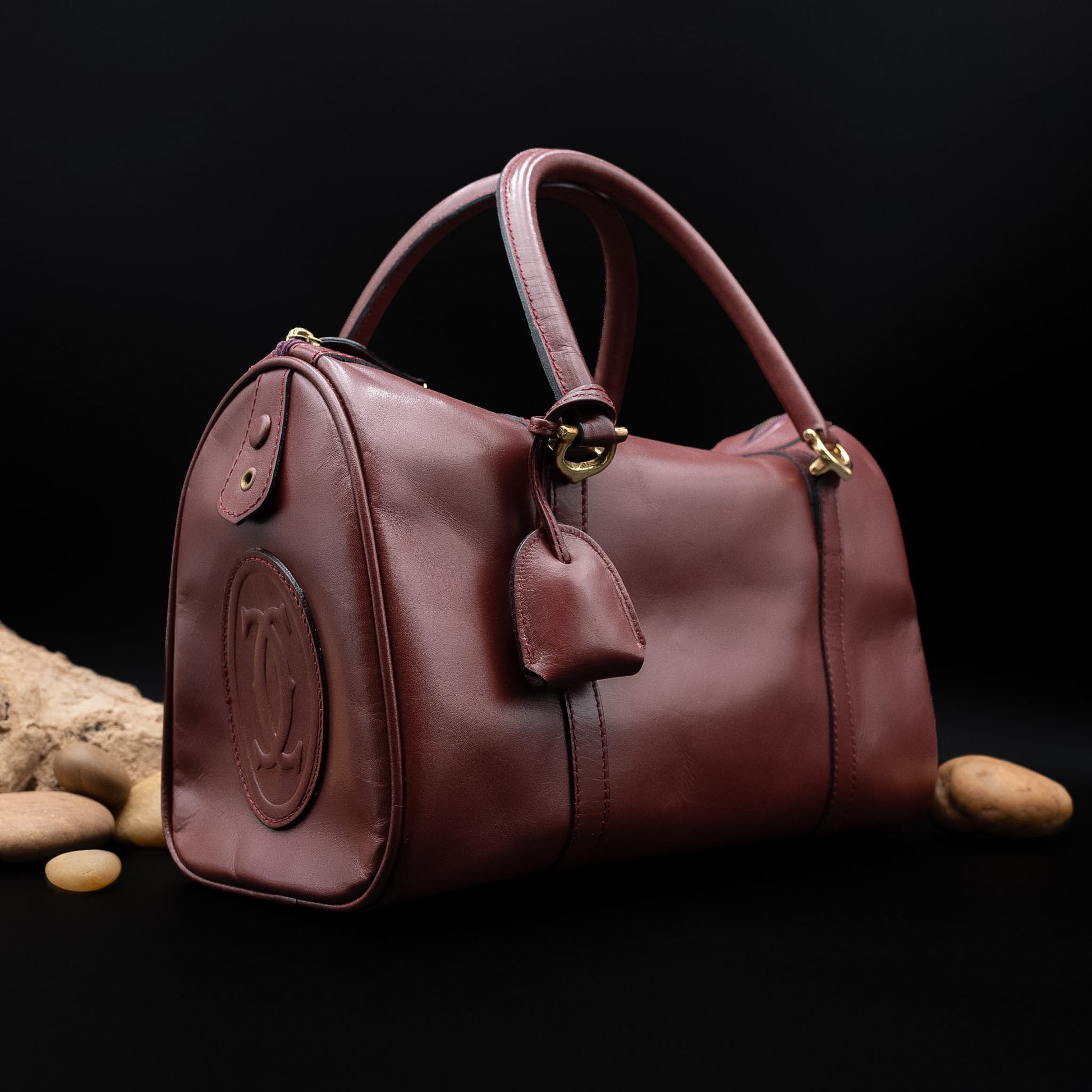 Cartier Must de Cartier Mini Boston Bag in Bordeaux Leather from the 1970's